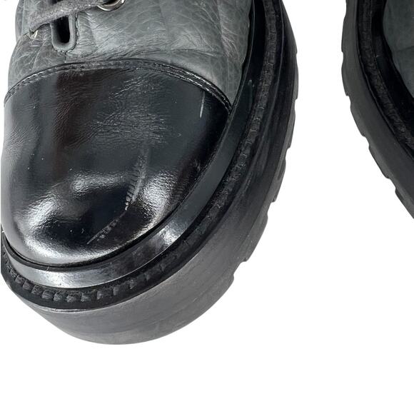Chanel 2022 CC Chain Quilted Cap Toe Logo Combat Boots in Gray & Black - Picture 10 of 15